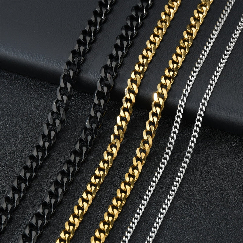 Basic Punk Stainless Steel 3,5,7mm Curb Cuban Necklaces For Men Women