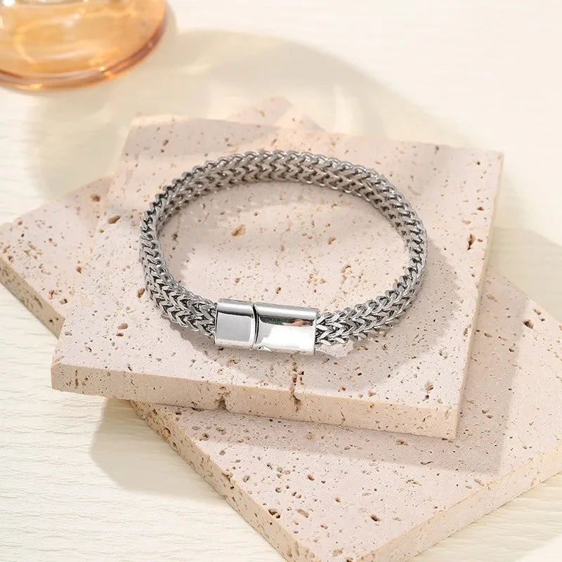 Mens Fashion Hip-hop Double-layer Braided Keel Stainless Steel