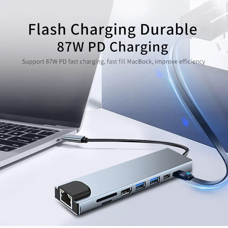 Usb 8 In 1 Type C 3 1 To 4k Hdmi Hub Adapter With Sd Tf Rj45 Card