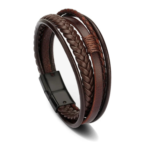 Trendy Leather Bracelets For Men Stainless Steel Bracelet 21CM