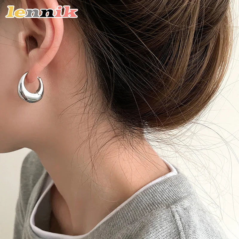 LENNIKOval Elegant Earrings, Women’s 3D Metal Design, Fit for