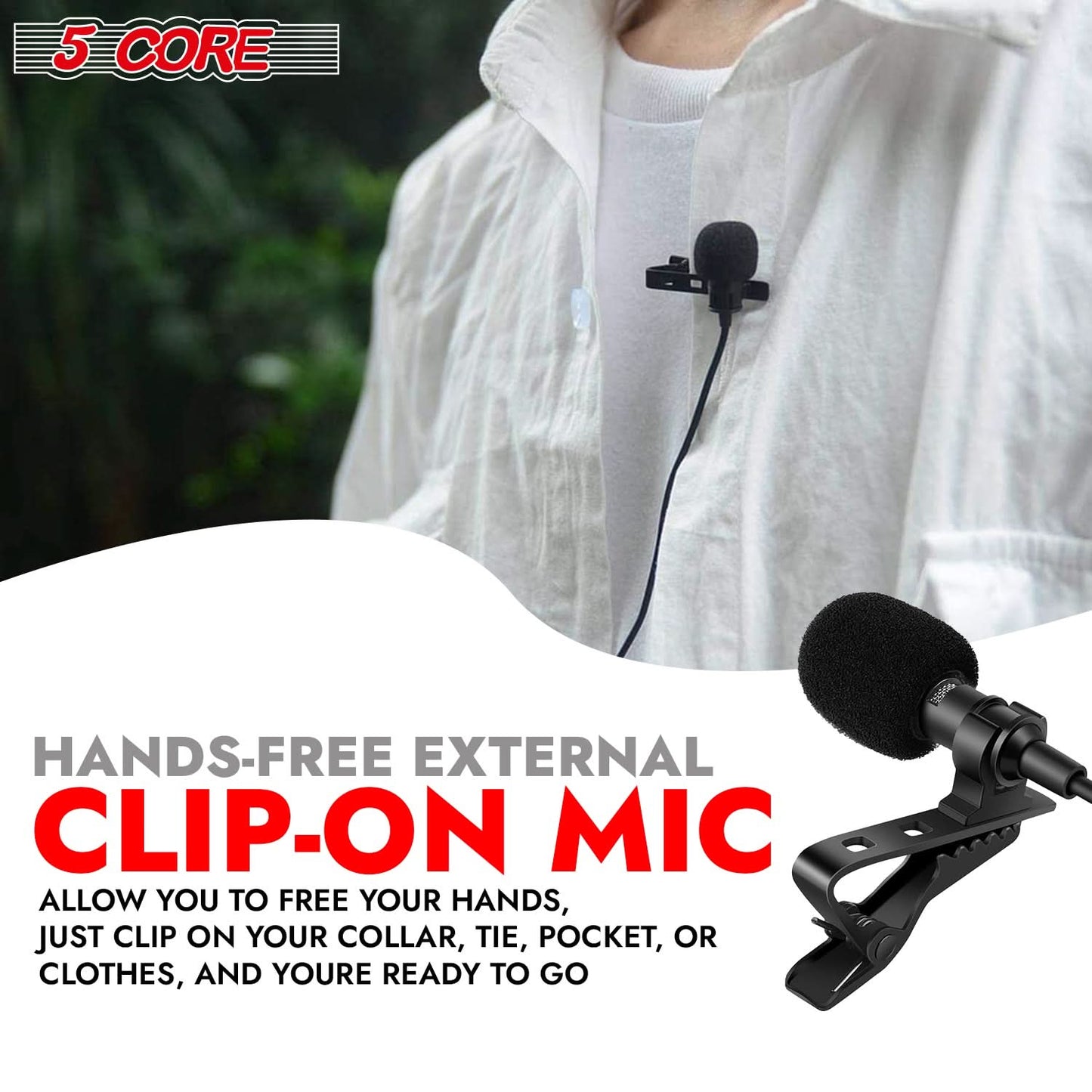 5Core Lavalier Microphone Clip On Professional Grade 3.5mm Lapel Mic Omnidirectional Lav Mic-4