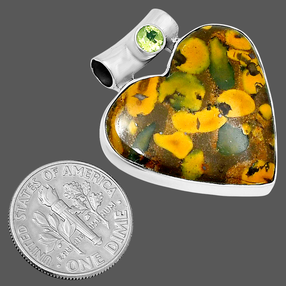 Premium Heart Bamboo Jasper & Peridot Pendant P-1300 56-EP10649