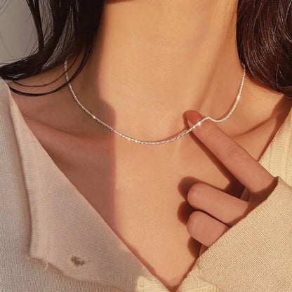 New Popular Silver Colour Sparkling Clavicle Chain Necklace Women