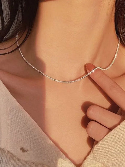 New Popular Silver Colour Sparkling Clavicle Chain Necklace Women