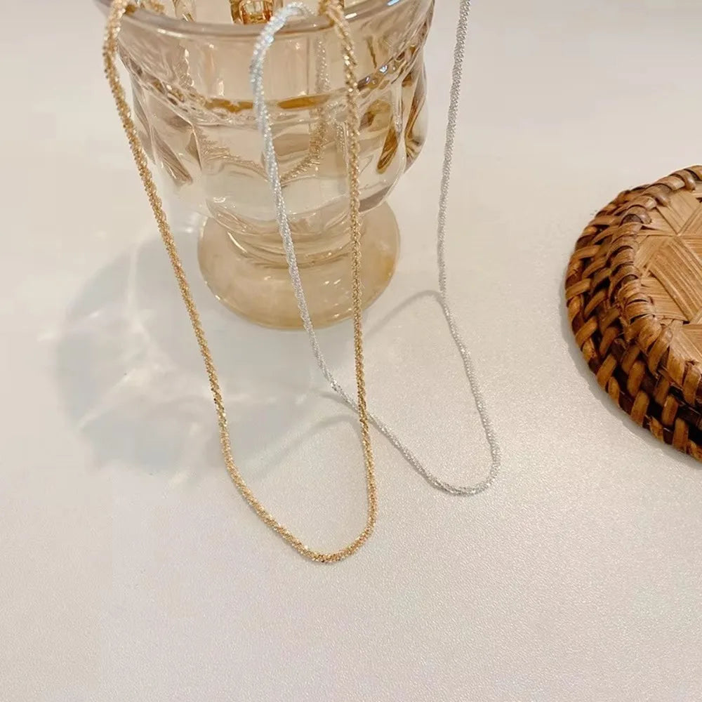 New Popular Silver Colour Sparkling Clavicle Chain Necklace Women
