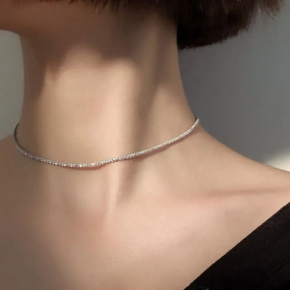 New Popular Silver Colour Sparkling Clavicle Chain Necklace Women