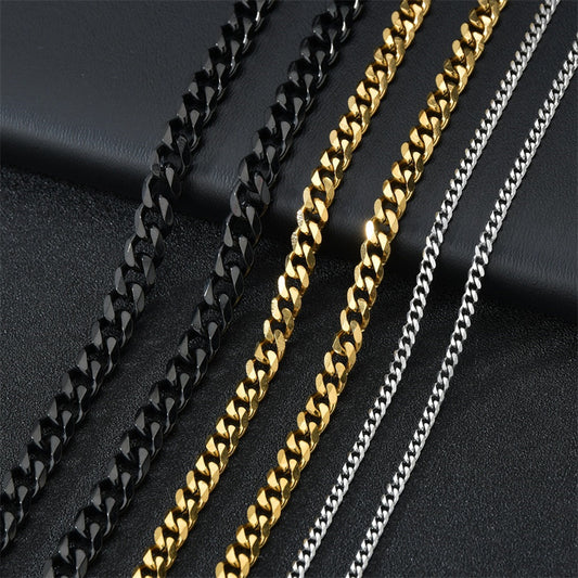 Basic Punk Stainless Steel 3,5,7mm Curb Cuban Necklaces For Men Women