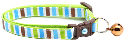 Green, Brown, and Blue Stripes Cat Collar-1