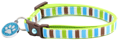 Green, Brown, and Blue Stripes Cat Collar-2