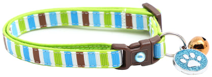 Green, Brown, and Blue Stripes Cat Collar-4