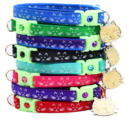 Glowing Cat Faces Breakaway Cat Collar-1
