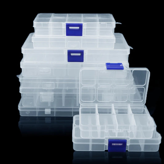 Plastic Jewelry Box 10/15/24 Compartment Slot Organizer Storage Beads