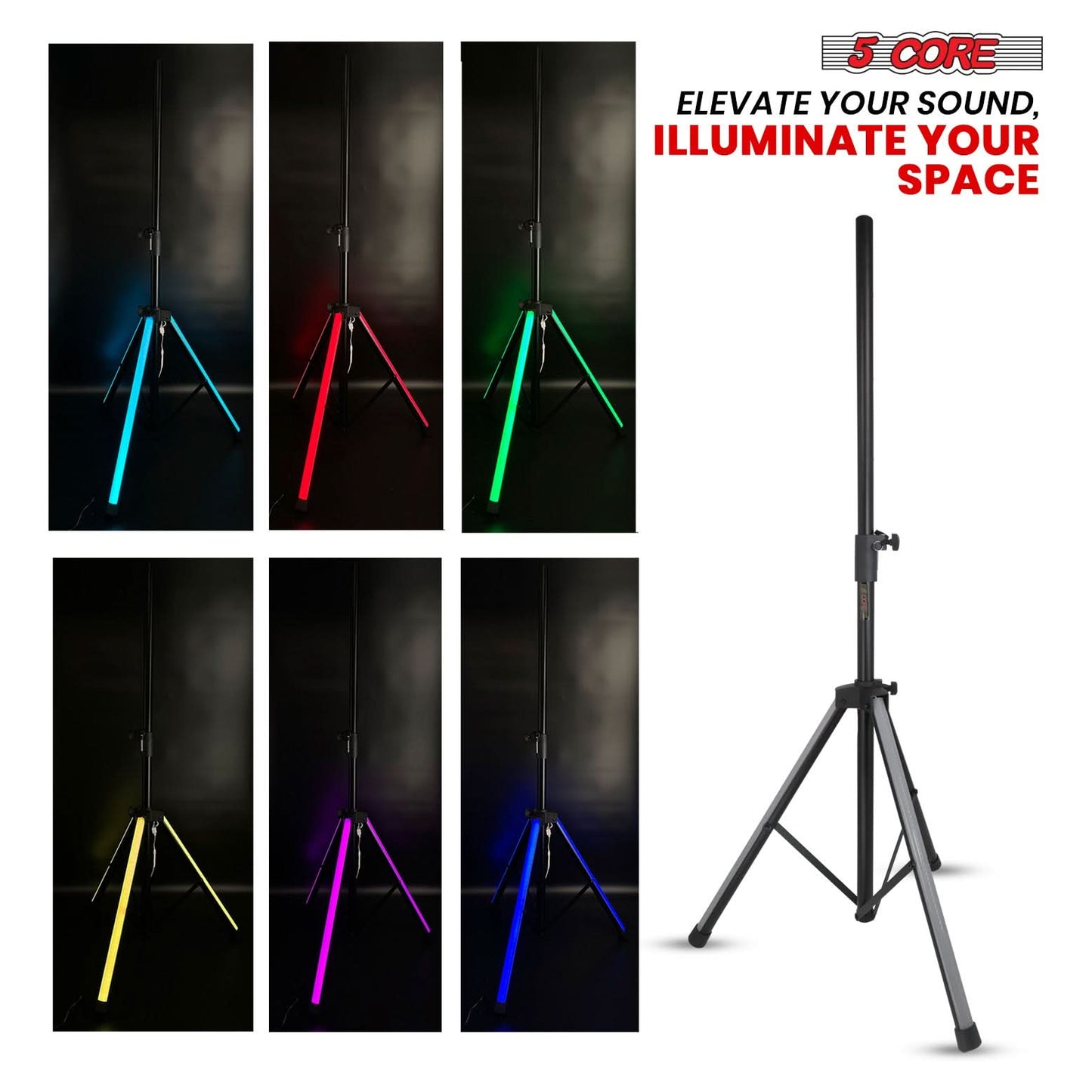 5Core Speaker Stand Tripod w RGB  Lights Adjustable 72 Inch DJ Studio Monitor Stands-2