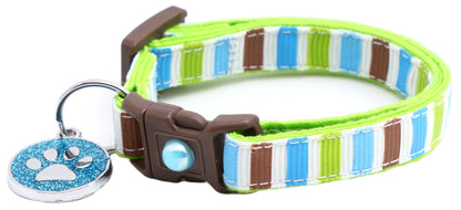 Green, Brown, and Blue Stripes Cat Collar-6