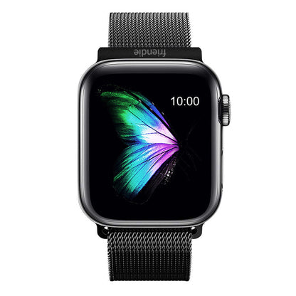 Stainless Steel Link Woven Mesh Infinite Loop Band - The Melbourne in Black Large - Compatible with Apple Watch Size 42mm to 45mm-0
