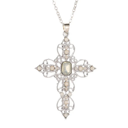 Y2K Punk Crystal Big Cross Pendant Necklaces for Women Men Gothic