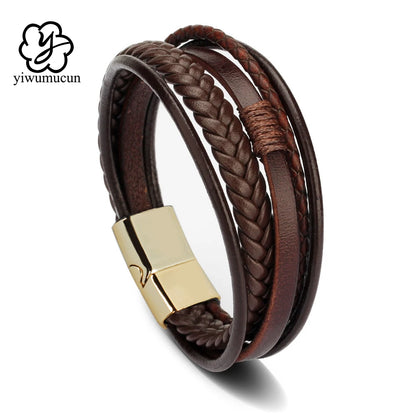Trendy Leather Bracelets For Men Stainless Steel Bracelet 21CM