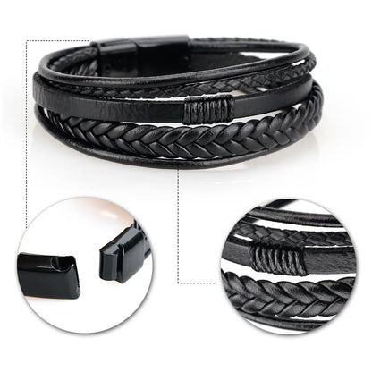 Trendy Leather Bracelets For Men Stainless Steel Bracelet 21CM