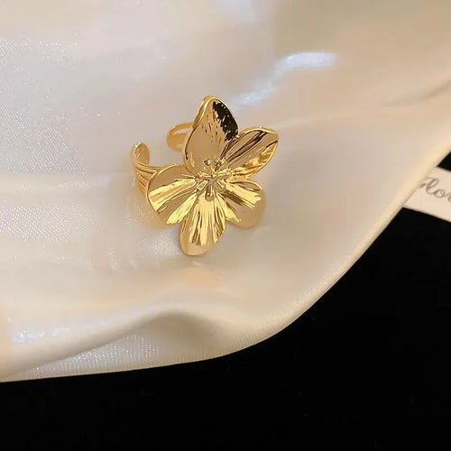 Delicate Flower Open Ring Rhinestone Imitation Pearl Rings Ladies