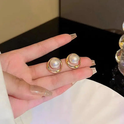 Geometric Pearl Ring Earrings for Women's 2024 Latest Korean version