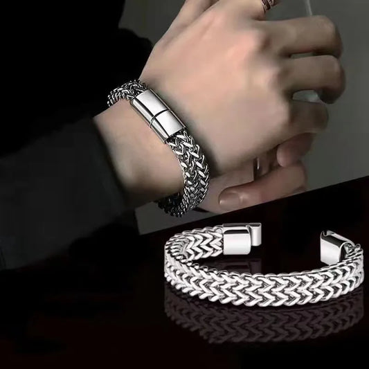 Mens Fashion Hip-hop Double-layer Braided Keel Stainless Steel