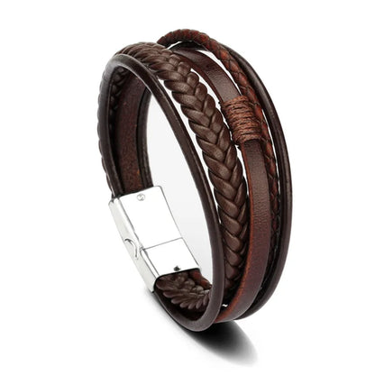 Trendy Leather Bracelets For Men Stainless Steel Bracelet 21CM