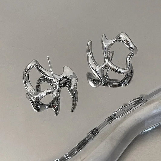 Y2K Irregular Liquid Earrings for Women Silver Color Hip-Hop Punk
