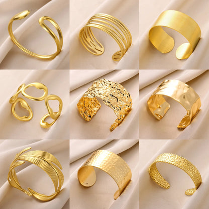 Classic Gold Color Wrinkle Texture Bangle Bracelet For Women Exquisite