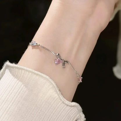 Shiny Pink Crystal Cherry Blossom Bracelets For Women Girls Sweet Moon