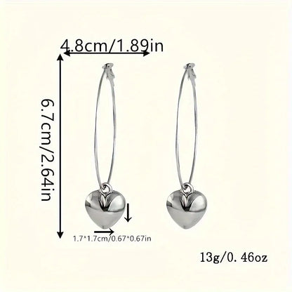 Heart-Shaped Pendant Hollow Hoop Earrings - Fashion Alloy Jewelry for
