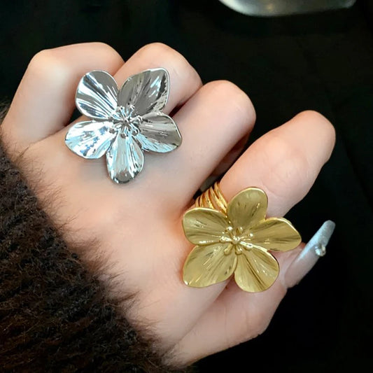 Delicate Flower Open Ring Rhinestone Imitation Pearl Rings Ladies