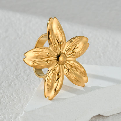 2024New Trendy 18K Gold-plated Flowers Ring For Women Stylish Vintage