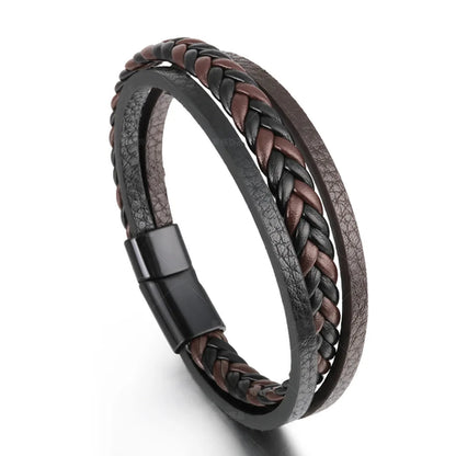 Trendy Leather Bracelets For Men Stainless Steel Bracelet 21CM