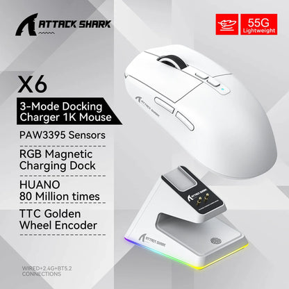 Attack Shark X6 Bluetooth Mouse , PixArt PAW3395, Tri-Mode Connection,