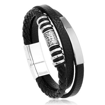 Trendy Leather Bracelets For Men Stainless Steel Bracelet 21CM