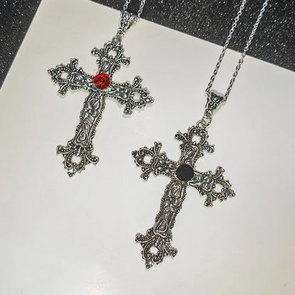 Y2K Punk Crystal Big Cross Pendant Necklaces for Women Men Gothic