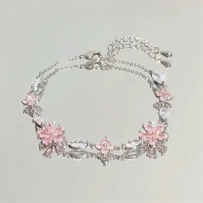 Shiny Pink Crystal Cherry Blossom Bracelets For Women Girls Sweet Moon