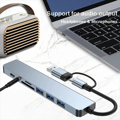 USB C Hub USB Splitter 8 in 1 USB Extender with 4 USB Port 1 USBC Port