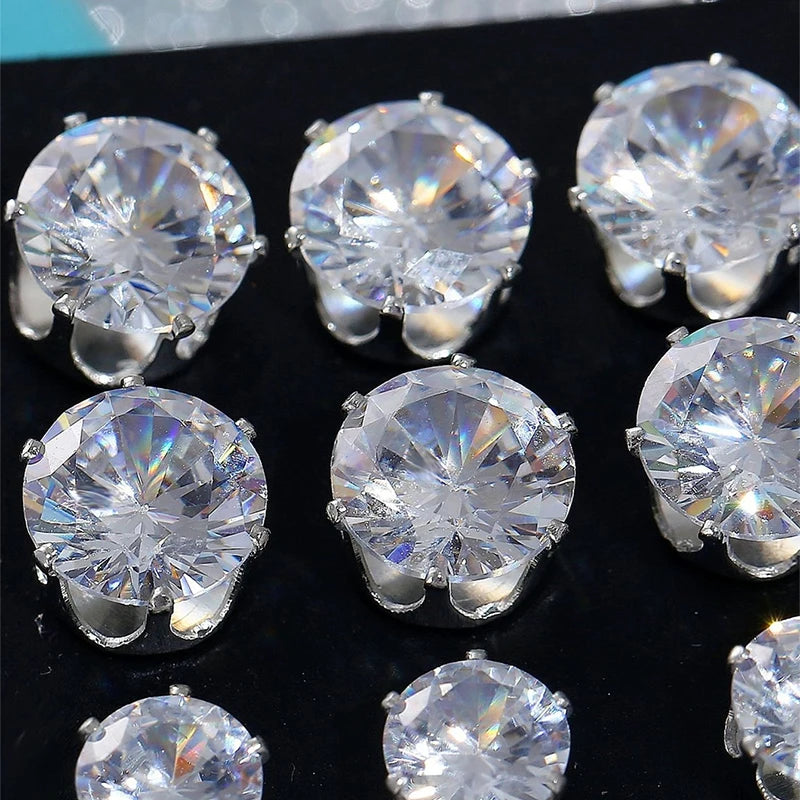 New 12 Pair/Pack White Shiny Wedding Stud Earrings Set For Women Men
