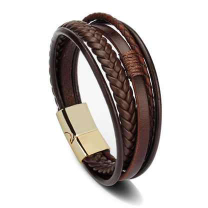 Trendy Leather Bracelets For Men Stainless Steel Bracelet 21CM