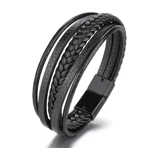 Trendy Leather Bracelets For Men Stainless Steel Bracelet 21CM