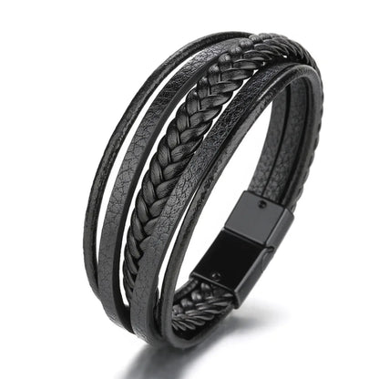 Trendy Leather Bracelets For Men Stainless Steel Bracelet 21CM