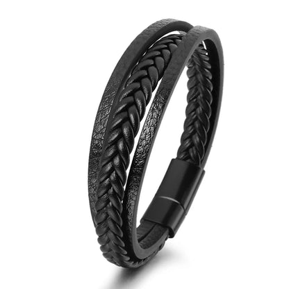 Trendy Leather Bracelets For Men Stainless Steel Bracelet 21CM