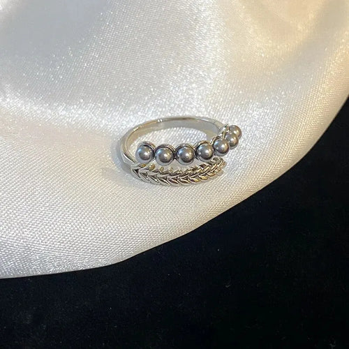 Delicate Flower Open Ring Rhinestone Imitation Pearl Rings Ladies