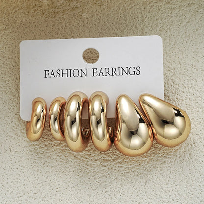 6pcs Chunky Gold Plated Waterdrop Hoop Earring Set For Women European