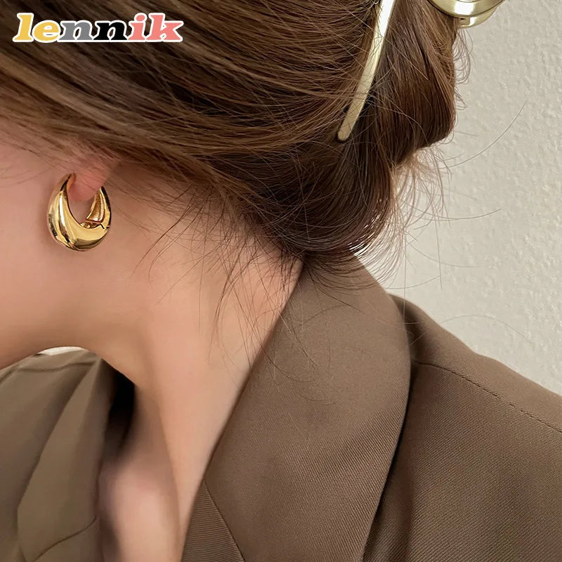 LENNIKOval Elegant Earrings, Women’s 3D Metal Design, Fit for