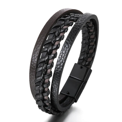 Trendy Leather Bracelets For Men Stainless Steel Bracelet 21CM