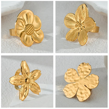 2024New Trendy 18K Gold-plated Flowers Ring For Women Stylish Vintage