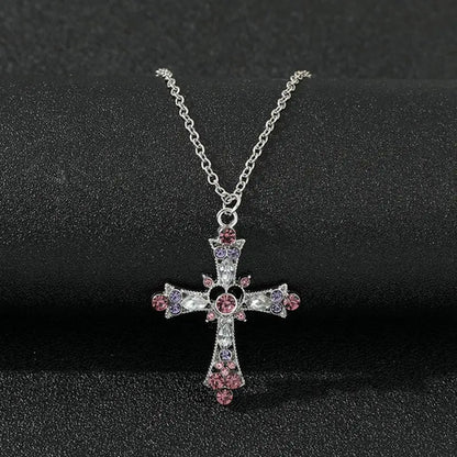 Y2K Punk Crystal Big Cross Pendant Necklaces for Women Men Gothic